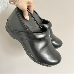 shiny black nursing clogs